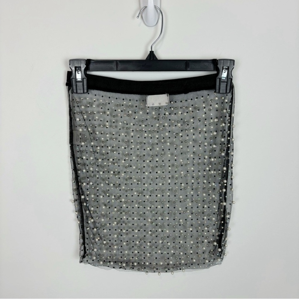 Beach Bunny Glitzy Girl Mesh Pearl Top & Skirt Set in Black Size S - Picture 11 of 15
